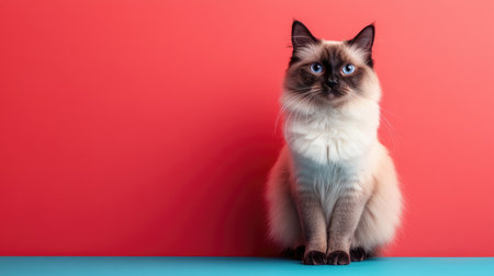 An elegant cat with stunning blue eyes poses gracefully against a vibrant background, showcasing its soft fur and calm demeanor, perfect for pet lovers.の素材