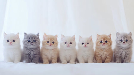 A delightful lineup of British Shorthair kittens showcasing their adorable expressions and fluffy coats, perfect for any pet lover or animal enthusiast.の素材