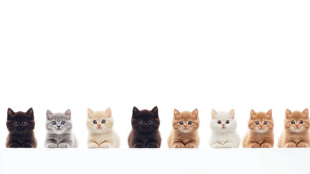 A charming display of British Shorthair kittens lined up, showcasing their playful personalities and adorable features. Perfect for animal lovers.の素材