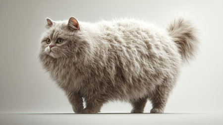 A fluffy Siberian cat stands alert in a playful pose, showcasing its vibrant personality and stunning features. Perfect for animal lovers and pet enthusiasts.の素材