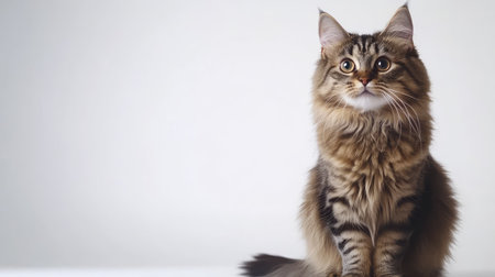 A beautiful Siberian forest cat with striking features and soft fur, sitting gracefully and gazing curiously. Perfect for pet lovers and animal enthusiasts.の素材