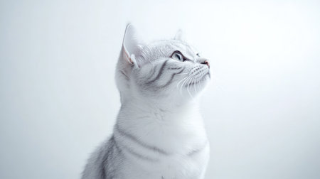 A serene portrait of a silver American Shorthair male cat, showcasing its elegant features and calm demeanor in a minimalistic setting with soft lighting.の素材