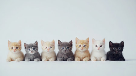 A delightful lineup of colorful kittens showcasing their playful and charming personalities, perfect for conveying warmth and joy in your projects.の素材