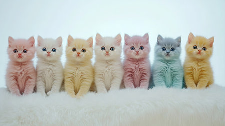 Discover a delightful lineup of adorable shorthair kittens in soft pastel hues, each exuding charm and playful innocence. Perfect for any pet lover!の素材