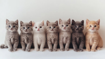 A charming lineup of British Shorthair kittens, showcasing their unique colors and playful expressions. Perfect for pet lovers and animal enthusiasts.の素材