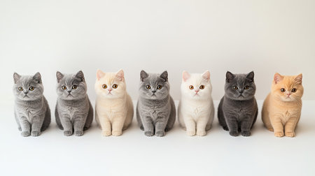 A charming lineup of British Shorthair kittens showcasing their adorable features and personalities. Perfect for any pet lover's collection.の素材