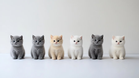 A delightful lineup of British Shorthair kittens showcasing their charming personalities, perfect for any pet or animal-related project.の素材