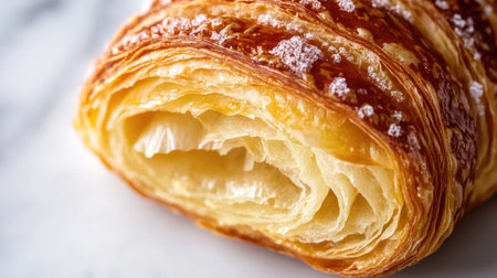 This beautifully baked croissant features golden, flaky layers that invite you to indulge. Perfect for breakfast or a delightful snack, it showcases culinary craftsmanship.の素材