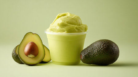 A vibrant avocado smoothie presented in a cup, surrounded by fresh avocados. Perfect for a healthy snack or refreshing drink, this creamy treat is ideal for warm days.の素材