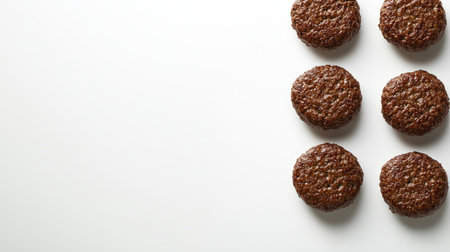 High-resolution image showcasing neatly arranged burger patties, perfect for culinary inspiration or food-related projects. Ideal for recipes and presentations.の素材