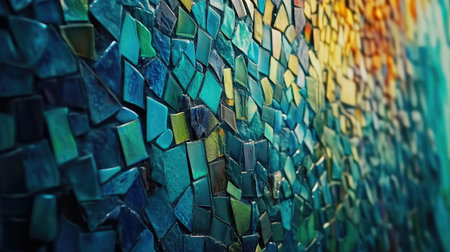 Discover a stunning close-up of a colorful mosaic wall, showcasing intricate patterns and vibrant hues. Perfect for art lovers and decor enthusiasts.の素材