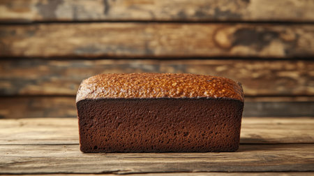 This image features a freshly baked organic rye bread loaf on a rustic wooden table, highlighting its rich texture and inviting crust. Ideal for food enthusiasts.の素材