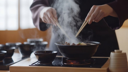 Experience the art of traditional shabu-shabu cooking with fresh ingredients. Perfect for social gatherings, this hotpot brings warmth and flavor to every meal.の素材