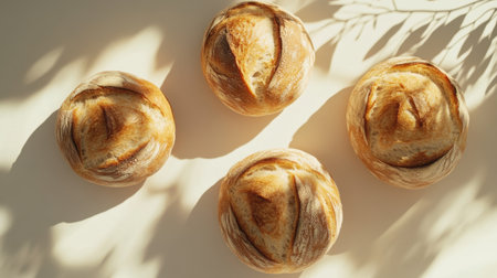 Discover the beauty of freshly baked bread loaves, showcasing their textured crusts and round forms. Perfect for any culinary setting.の素材