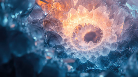 Explore the mesmerizing interior of a geode with this stunning close-up photograph. Vibrant colors and intricate crystal patterns create a captivating visual experience.の素材