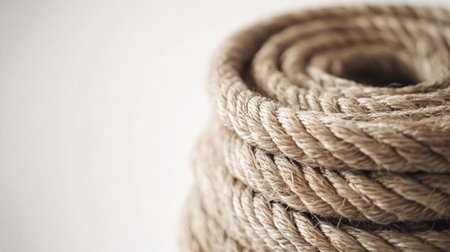 This image features a neatly coiled natural twine, highlighting its texture and strength. Ideal for crafts, decoration, and various applications in DIY projects.の素材