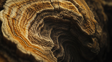 Explore a close-up view of a tree trunk cross section, showcasing intricate patterns and textures that reveal the natural beauty and history of wood growth.の素材
