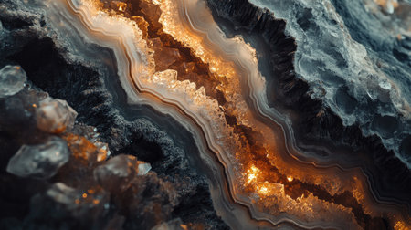 Explore a captivating close-up photograph of a geode showcasing its vibrant crystals and intricate patterns. A stunning glimpse into nature's artistry.の素材