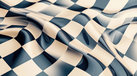 A captivating abstract image featuring a wavy pattern of black and white squares, creating a dynamic and visually appealing texture. Ideal for modern designs.の素材