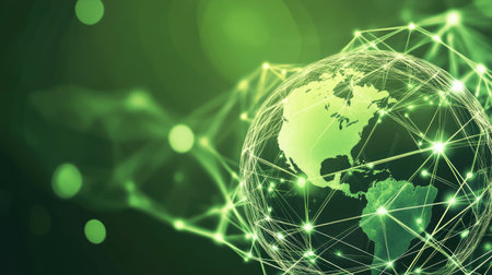 A digital representation of a globe surrounded by network lines, showcasing global connection and technology. Ideal for themes of communication and innovation.の素材