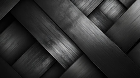 A close-up of a woven texture featuring dark shades and sleek surfaces. This modern abstract design highlights the interplay of light and shadow.の素材
