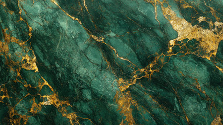 This stunning green marble features luxurious golden veins, creating an elegant and rich texture. Perfect for backgrounds, interior design, or artistic projects.の素材