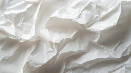 A close-up image of crumpled white paper creating an abstract texture. Ideal for background uses in design, art projects, or photography.の素材