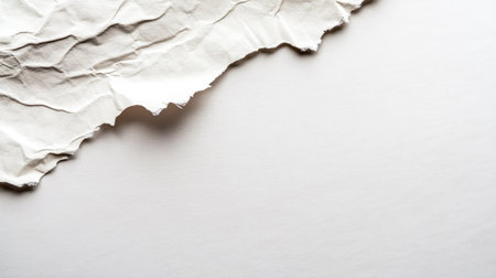 Close-up of crumpled white paper texture against a smooth background. Ideal for creative projects, design elements, and minimalistic layouts.の素材