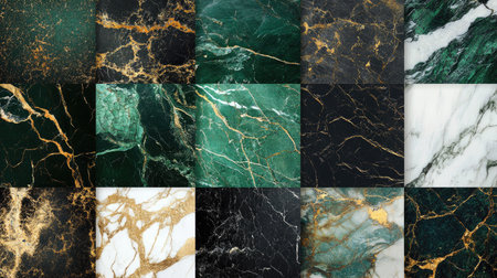 A stunning collection of elegant marble textures showcasing bold veining patterns in various colors. Perfect for luxury interior design projects.の素材