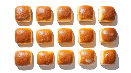 A visually appealing arrangement of freshly baked bread loaves on a white surface. Perfect for showcasing culinary creations or food styling concepts.の素材