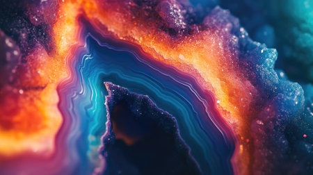 Discover the stunning beauty of a vibrant agate geode close-up, showcasing rich colors and intricate patterns. Ideal for nature and abstract art lovers.の素材