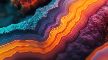 Explore the vibrant colors and intricate patterns of an agate geode. This high-resolution close-up reveals a stunning natural beauty with layered textures.の素材