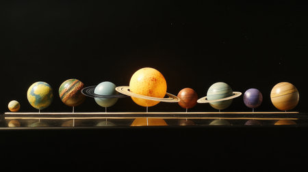 This vibrant solar system model features planets and the sun, showcasing their unique colors and arrangement. Ideal for educational purposes and dの素材