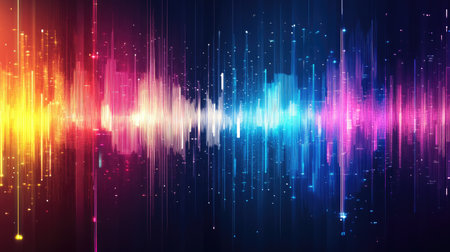 An eye-catching digital artwork featuring a vibrant audio waveform in various colors. Perfect for projects related to music, sound design, or technology.の素材