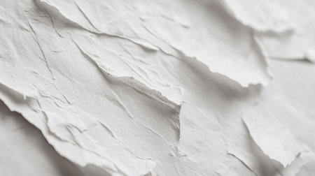 Close-up of textured white paper featuring crumpled layers, perfect for showcasing design elements, backgrounds, or artistic projects in print and digital media.の素材