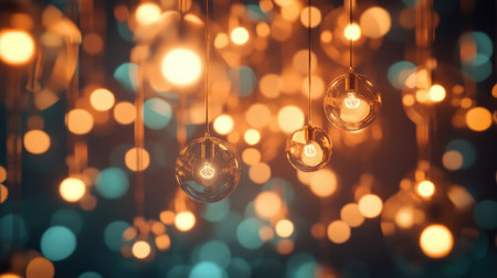 Captivating display of warm glowing lights creating a dreamy atmosphere. Ideal for backgrounds, interior design, and festive decorations with a bokeh effect.の素材