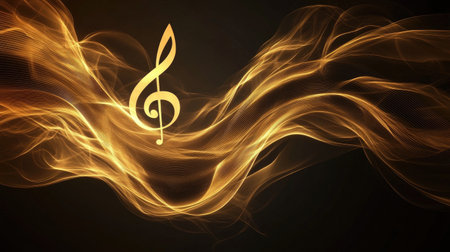 A stunning abstract representation of musical notes in golden waves on a dark backdrop, evoking a sense of rhythm and elegance for art projects.の素材