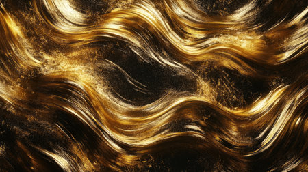 This mesmerizing abstract art features flowing golden waves against a dark background, creating a beautiful contrast that evokes luxury and elegance.の素材