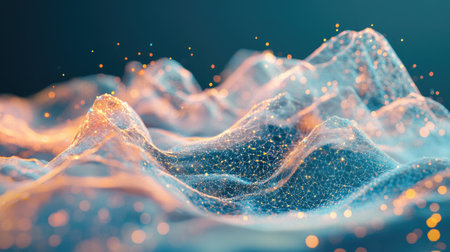 A mesmerizing abstract image featuring waves of light with colorful particles, creating a stunning visual effect in a harmonious blend of colors.の素材