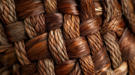 A captivating close-up image showcasing a tightly coiled natural material texture, revealing intricate interwoven patterns and warm earthy tones. Perfect for design inspiration.の素材