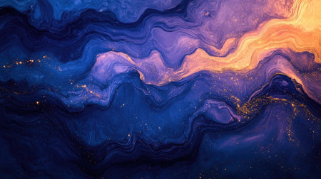 A mesmerizing abstract design showcasing a swirl of blue and gold tones. This vibrant backdrop features smooth textures and fluid patterns, perfect for creative projects.の素材