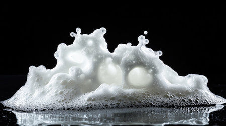 Captivating close-up of bubbles rising from a surface, creating a visually striking abstract composition against a black background. Perfect for creative projects.の素材