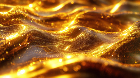 This abstract image showcases flowing lines of molten gold, creating a dynamic and visually stunning 3D effect. Perfect for backgrounds or artistic projects.の素材