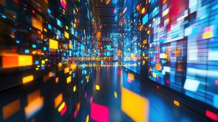 Experience a vibrant 3D visualization of dynamic stock market data, showcasing colorful patterns and movements that illustrate finance concepts and analytics.の素材