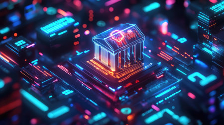 Explore a vibrant 3D digital banking concept, showcasing futuristic elements and innovative design, ideal for technology and finance themes.の素材