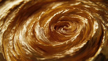 This image showcases a rich, golden swirling texture on a smooth surface, creating a dynamic and visually appealing abstract design. Perfect for artistic projects.の素材