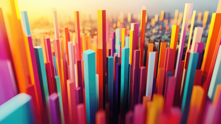 Stunning abstract 3D visualization of colorful rising and falling bars. Perfect for illustrating data trends, statistics, and modern design concepts.の素材