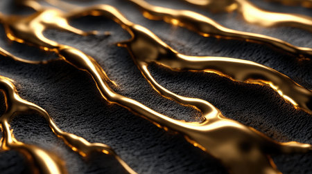 A stunning 3D abstract composition featuring flowing golden metallic shapes with a smooth texture. Ideal for luxury-themed designs and modern artwork.の素材