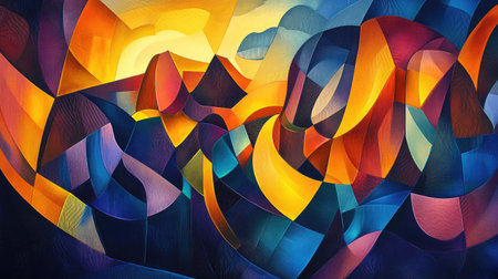 This abstract artwork symbolizes financial risk through dynamic shapes and vibrant colors. It evokes emotions related to uncertainty and opportunity.の素材