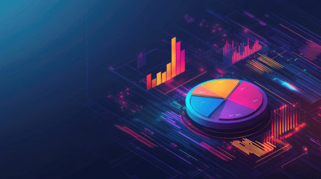 This abstract visualization features investment data in vibrant colors, showcasing dynamic charts and graphs. Ideal for finance and technology themes.の素材